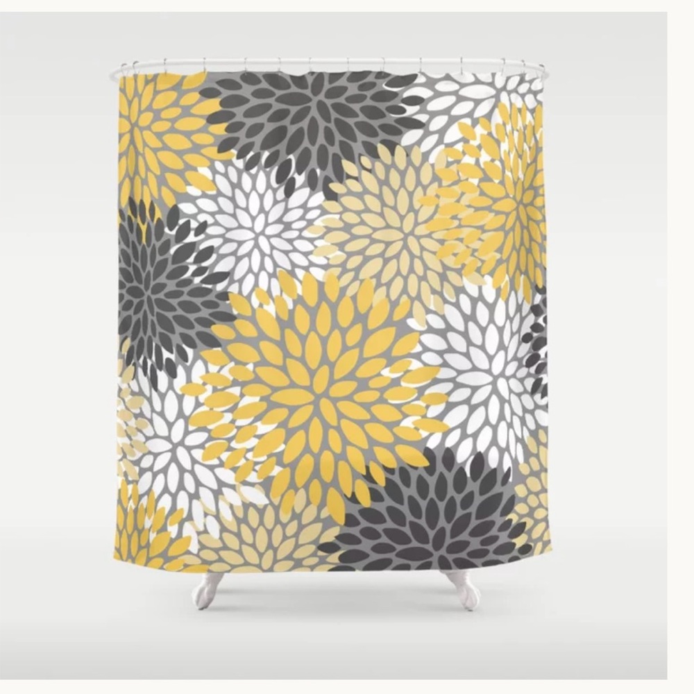 Yellow White Grey Shower Curtain